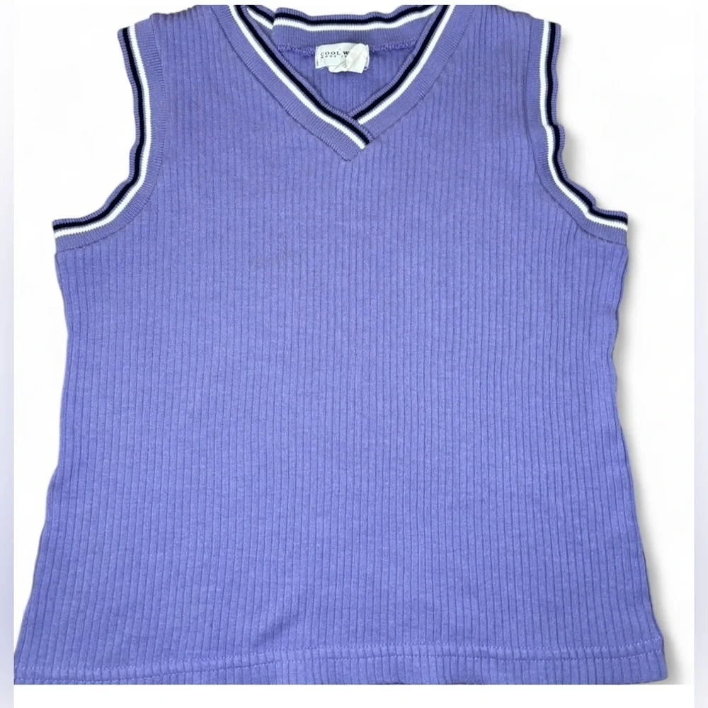 Vintage Y2K Cool Wear Kids Lavender Ribbed Knit Sweater Vest Size XL (14/16)